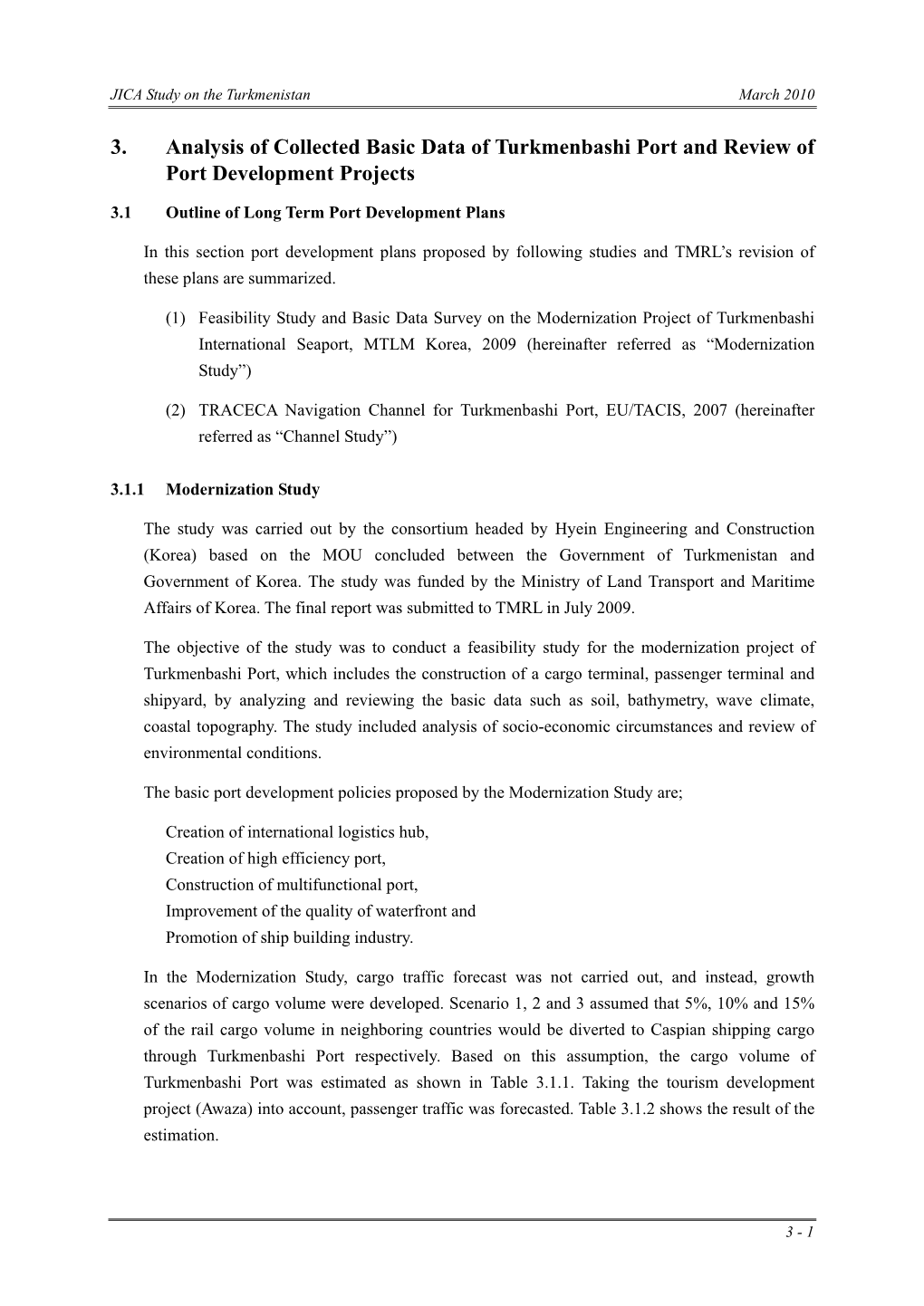 3. Analysis of Collected Basic Data of Turkmenbashi Port and Review of Port Development Projects