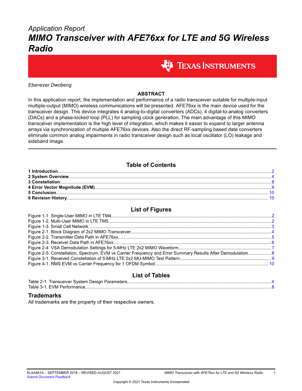 MIMO Transceiver with Afe76xx for LTE and 5G Wireless Radio