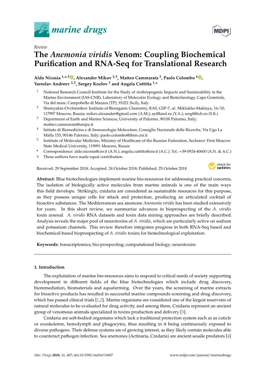 The Anemonia Viridis Venom: Coupling Biochemical Purification