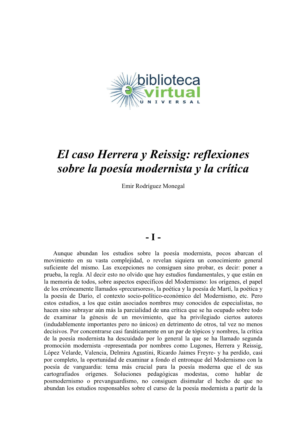 El Caso Herrera Y Reissig: Reflexiones Sobre La Poesía Modernista Y La Crítica