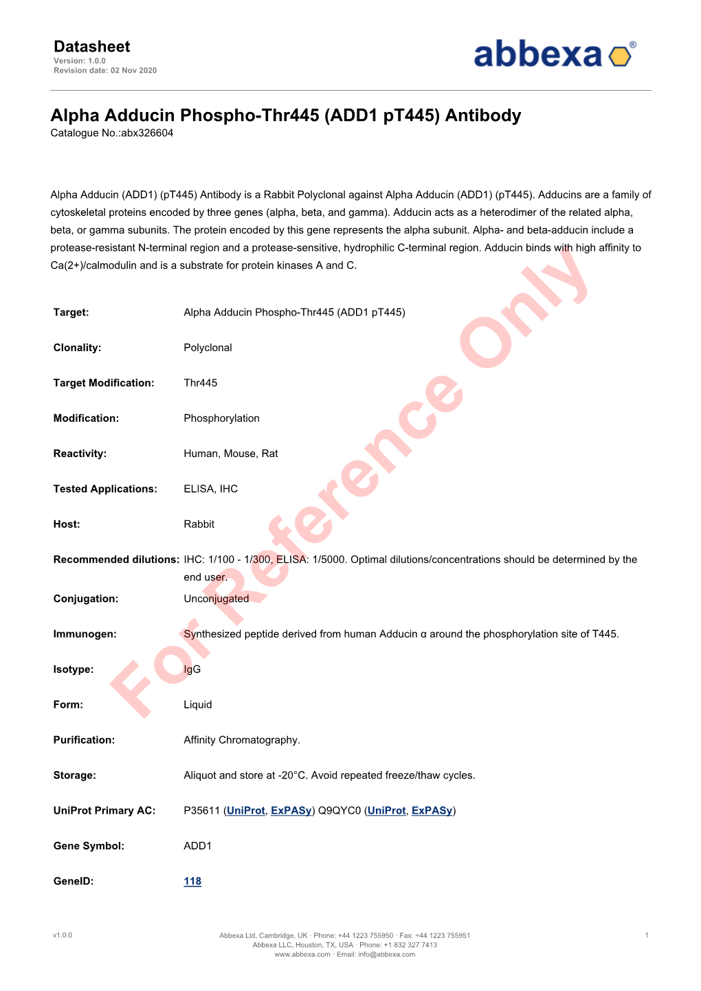 ADD1 Pt445) Antibody Catalogue No.:Abx326604