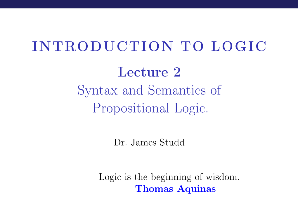 Syntax and Semantics of Propositional Logic