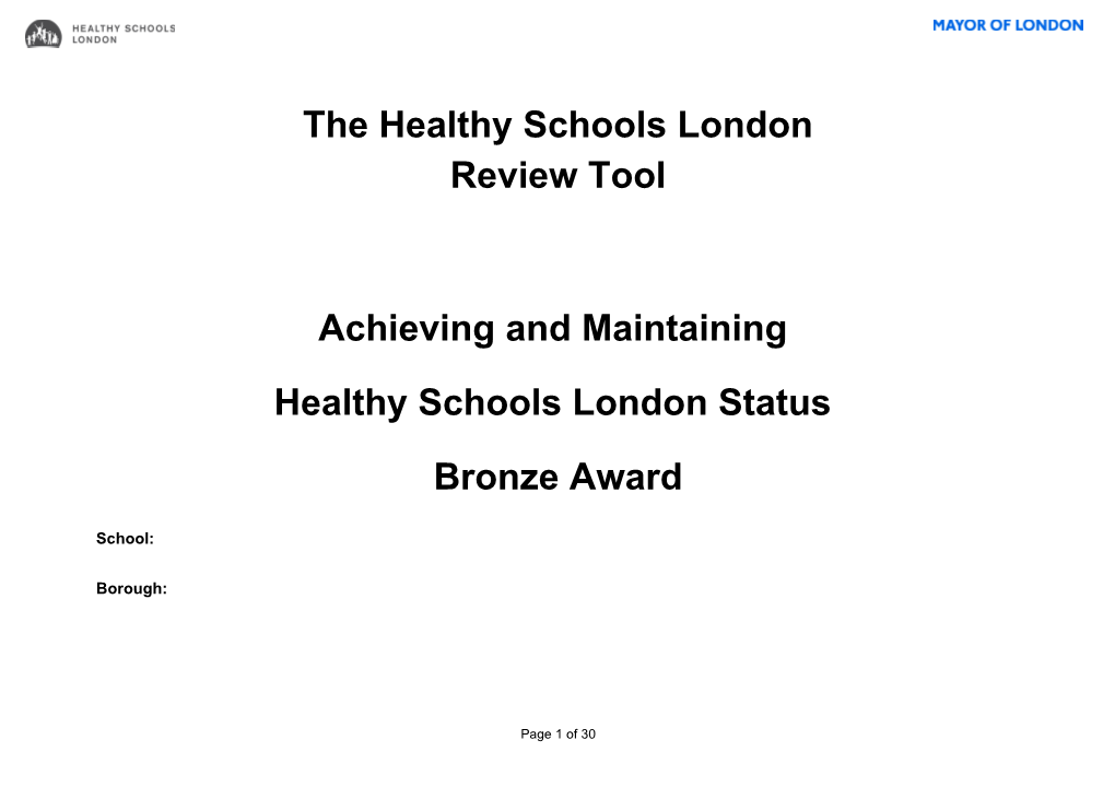 Healthy Schools London Review Tool