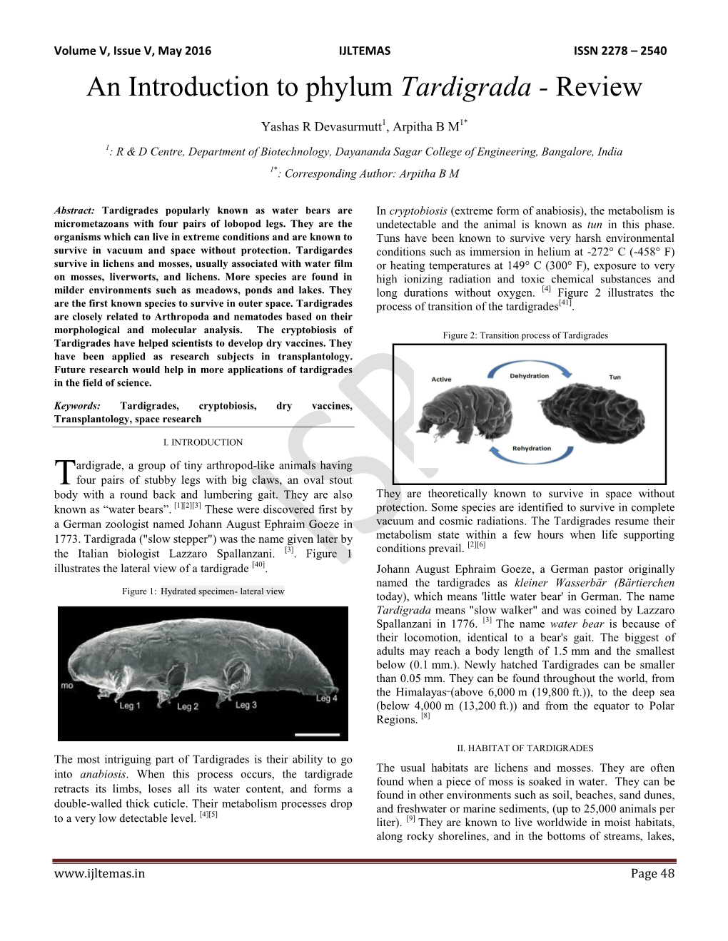 An Introduction to Phylum Tardigrada - Review