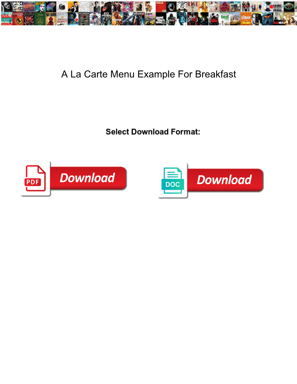 A La Carte Menu Example for Breakfast