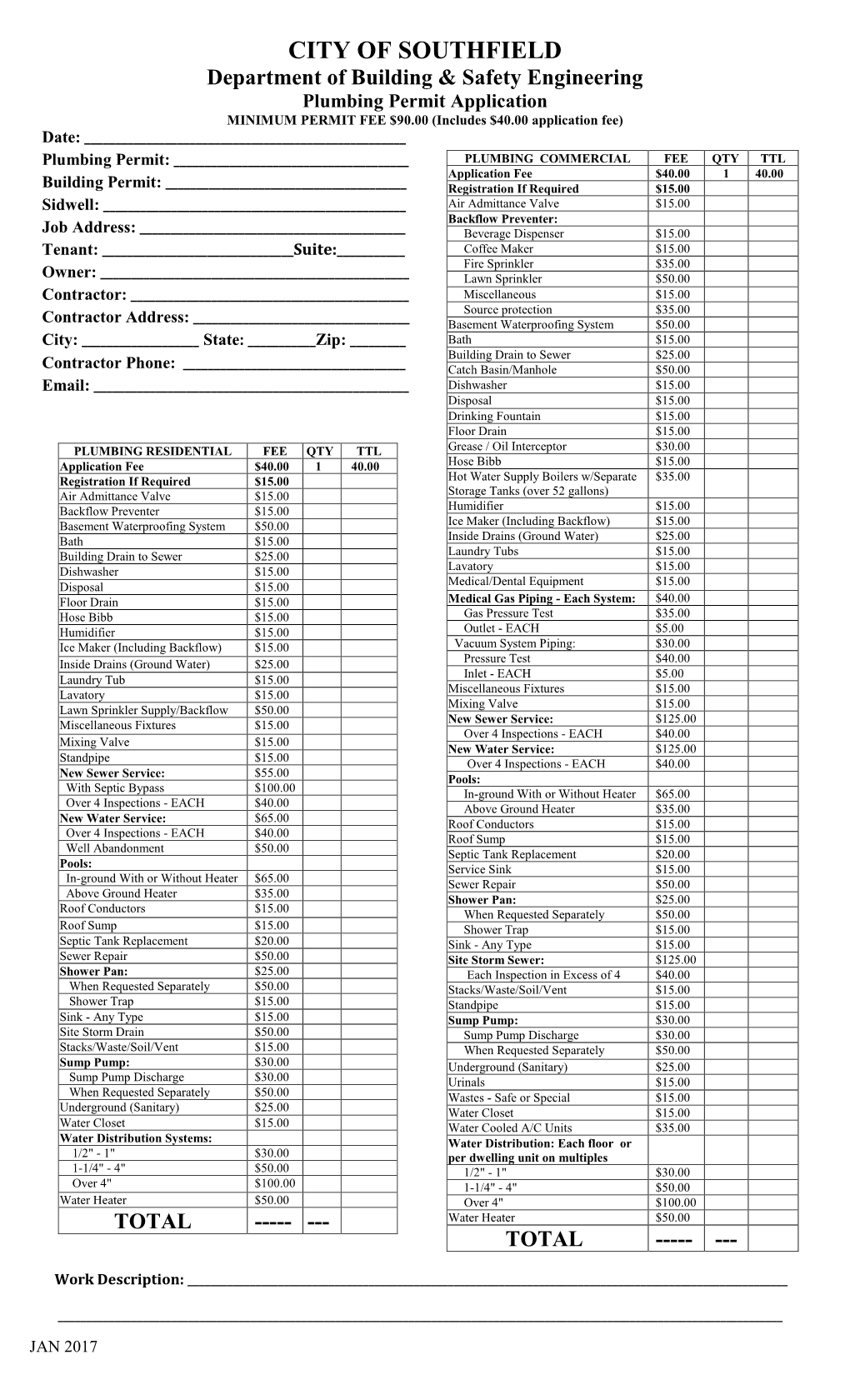 Plumbing Permit Application