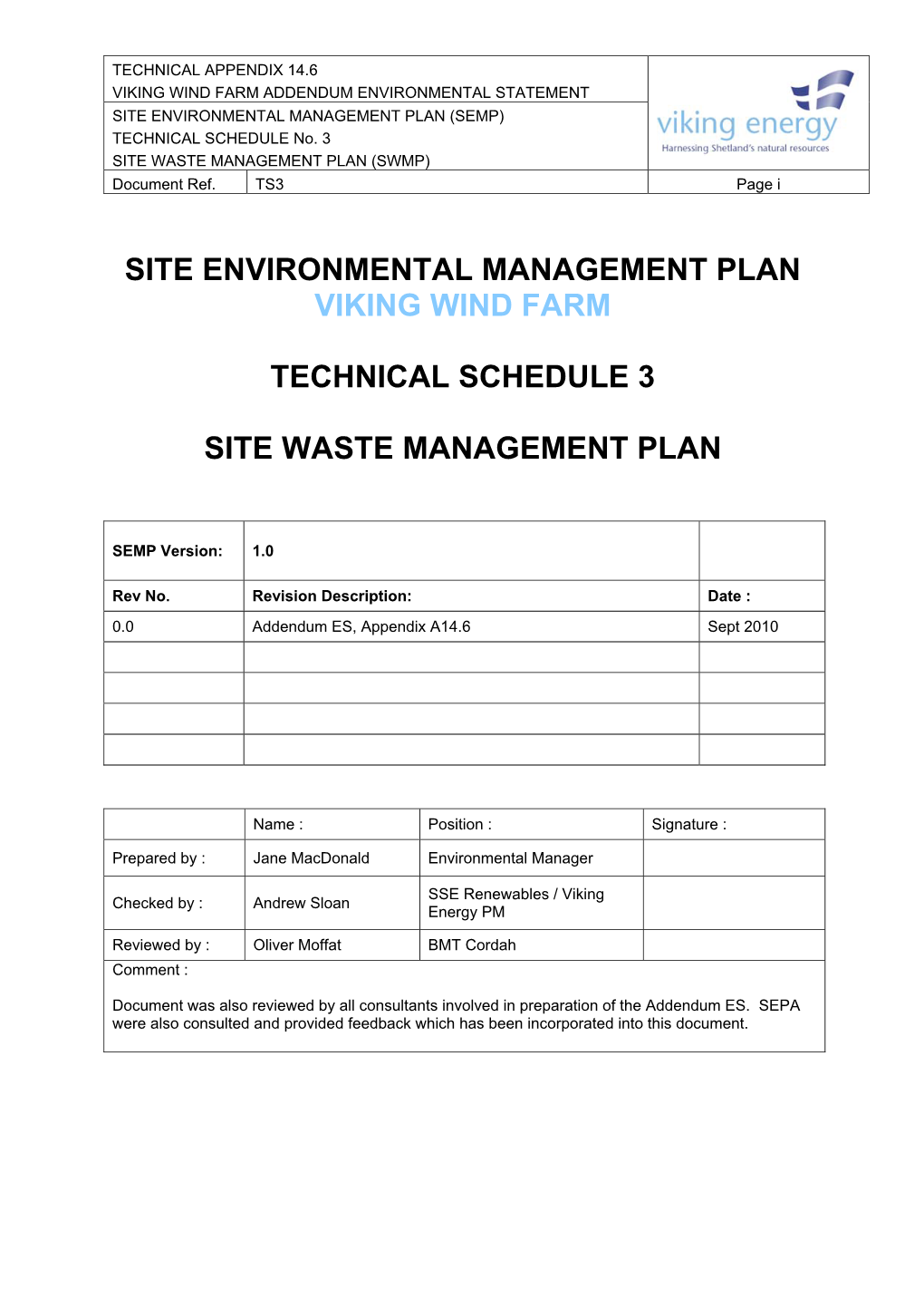 Appendix A14.6 SEMP TS3 (Addendum)