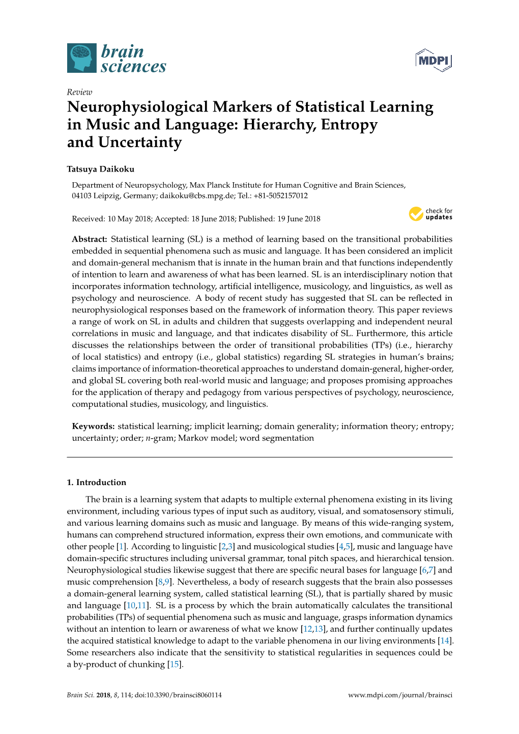 Neurophysiological Markers of Statistical Learning in Music and Language: Hierarchy, Entropy and Uncertainty