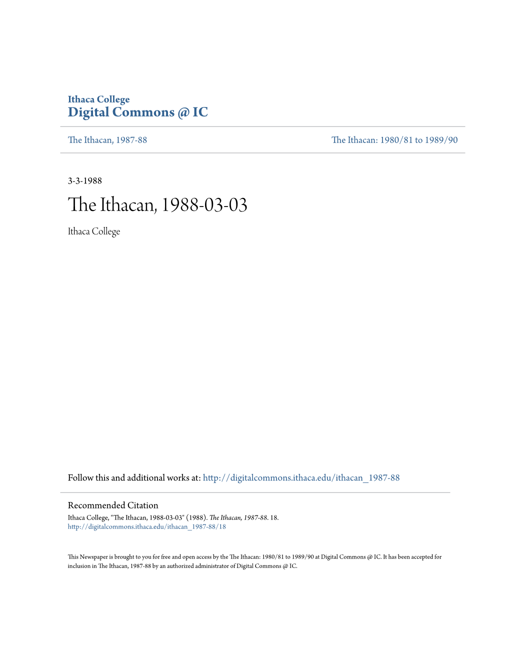 The Ithacan, 1988-03-03