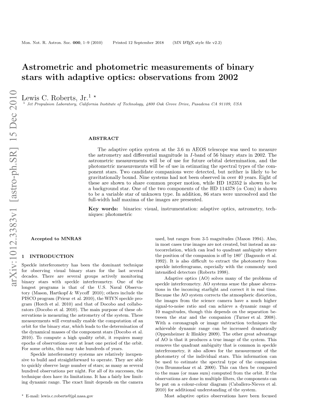 Astrometric and Photometric Measurements of Binary Stars with Adaptive Optics: Observations from 2002