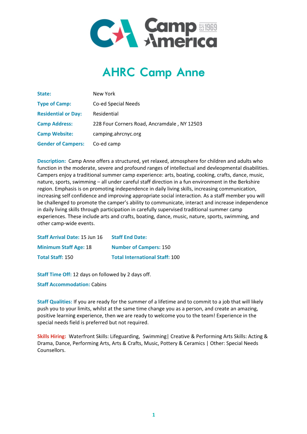 AHRC Camp Anne