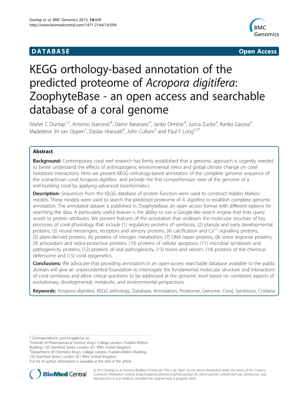 KEGG Orthology-Based Annotation of the Predicted