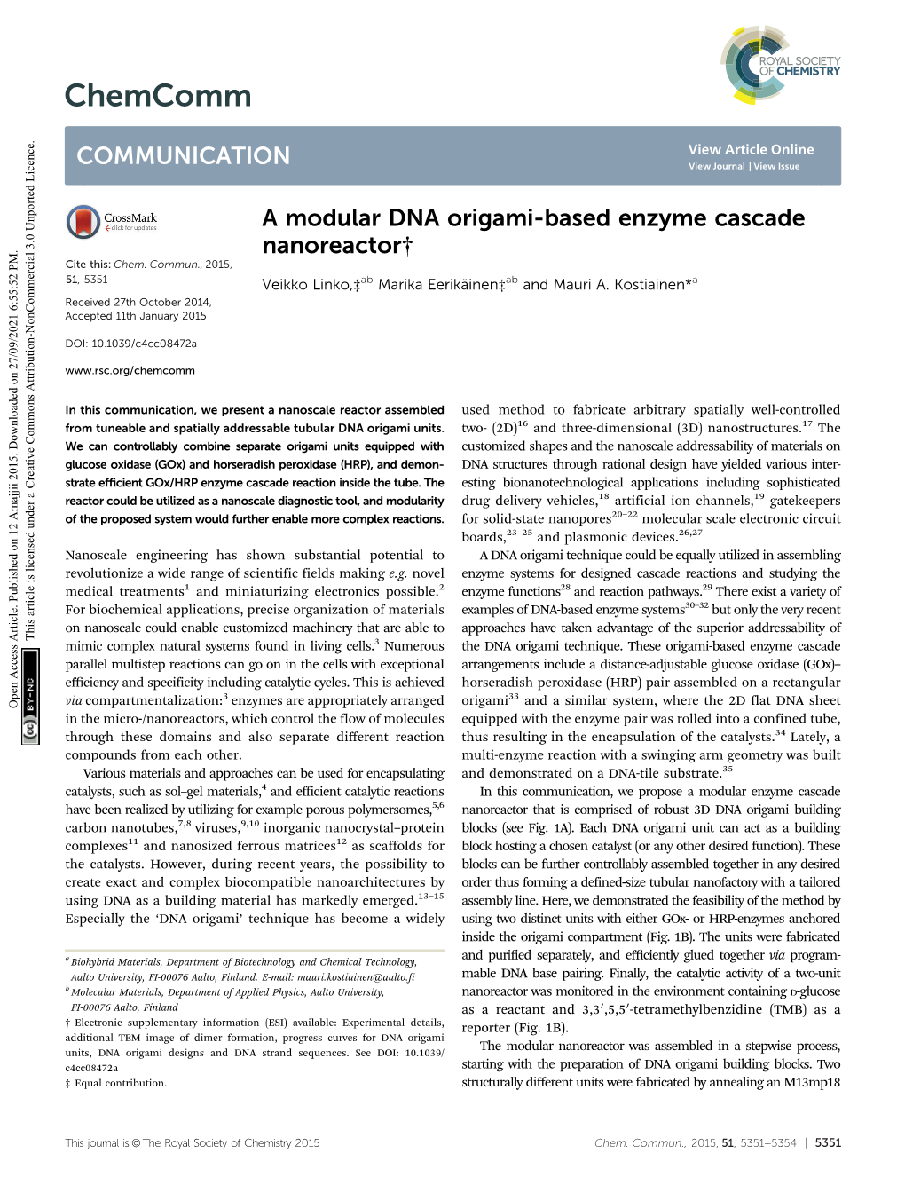 A Modular DNA Origami-Based Enzyme Cascade Nanoreactor† Cite This: Chem