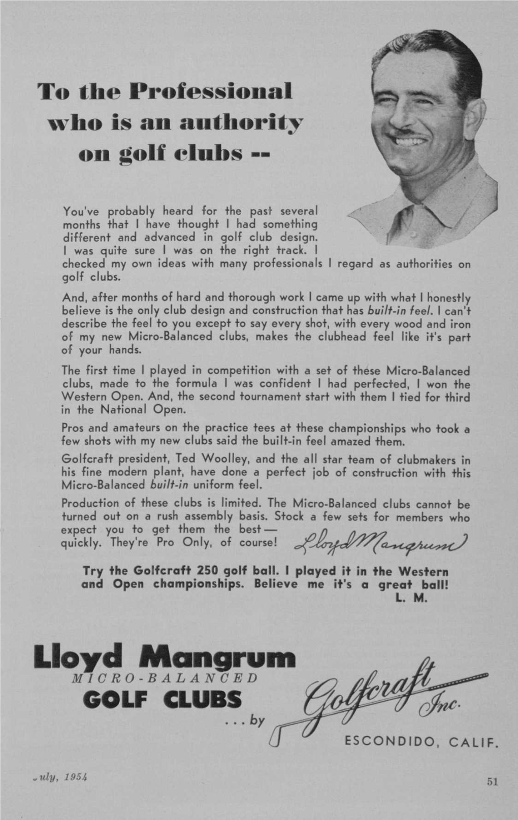 Lloyd Mangrum MICRO-BALANCED GOLF CLUBS