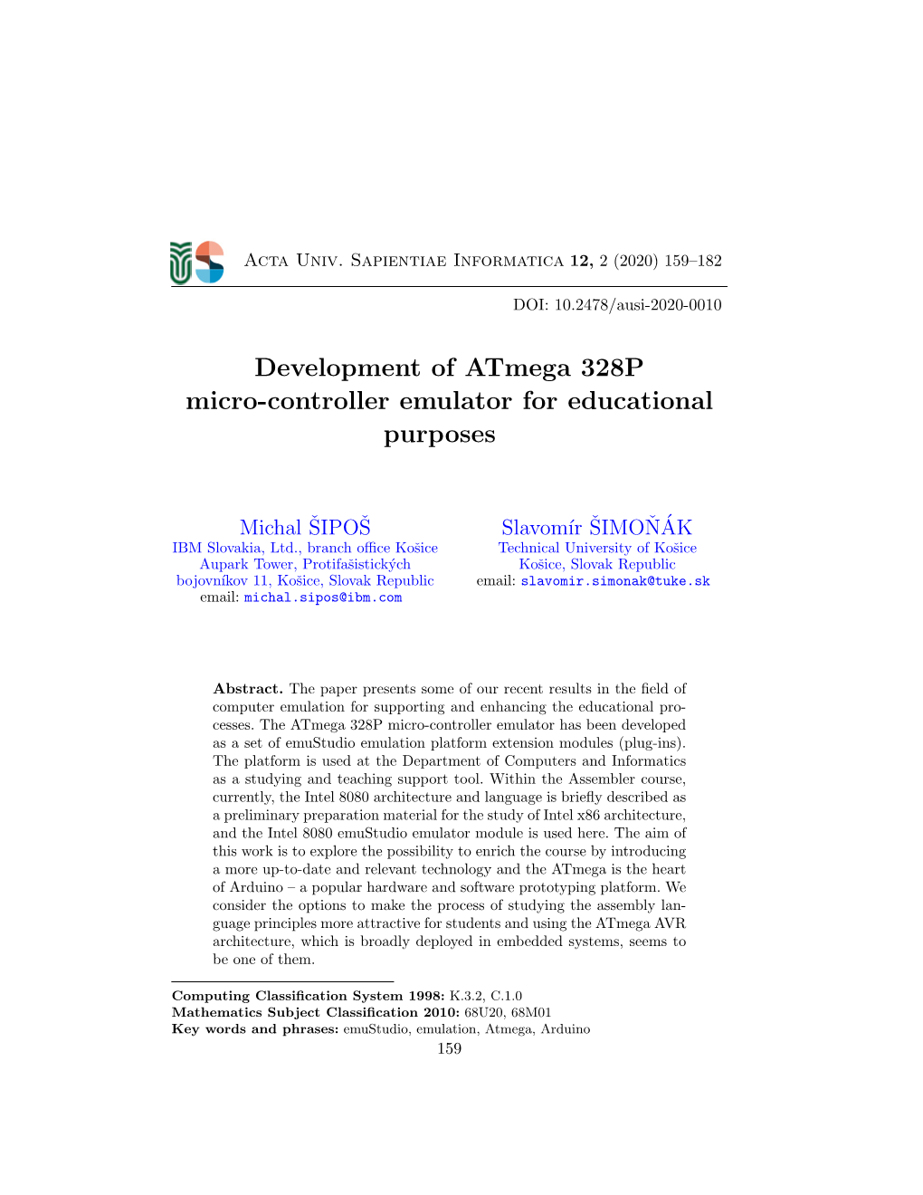 Development of Atmega 328P Micro-Controller Emulator for Educational Purposes