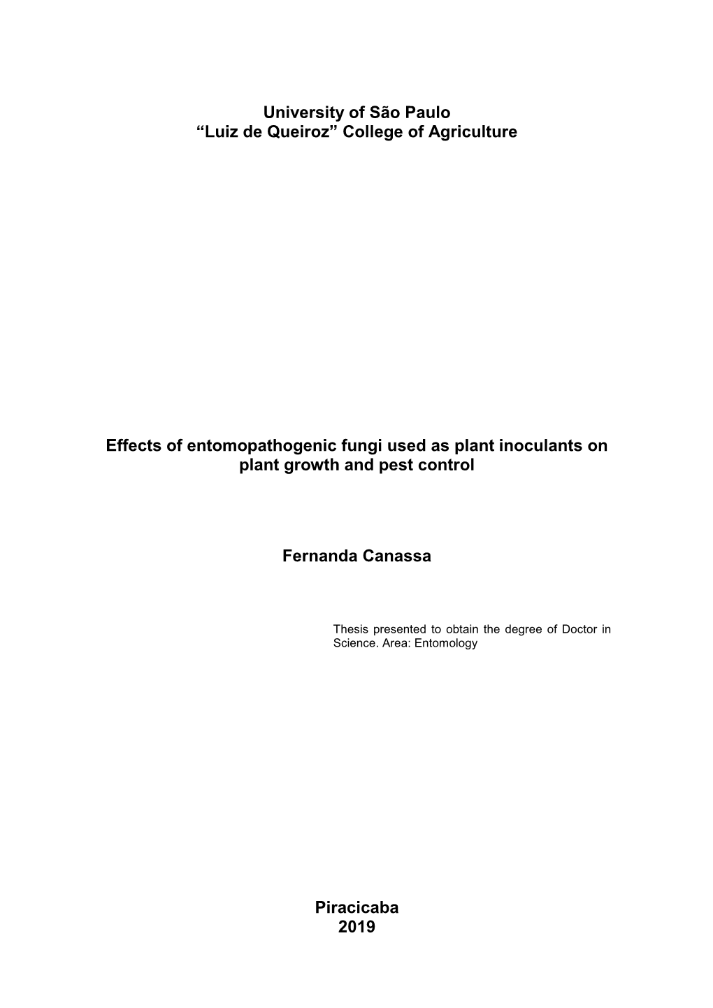 Effects of Entomopathogenic Fungi Used As Plant Inoculants on Plant Growth and Pest Control