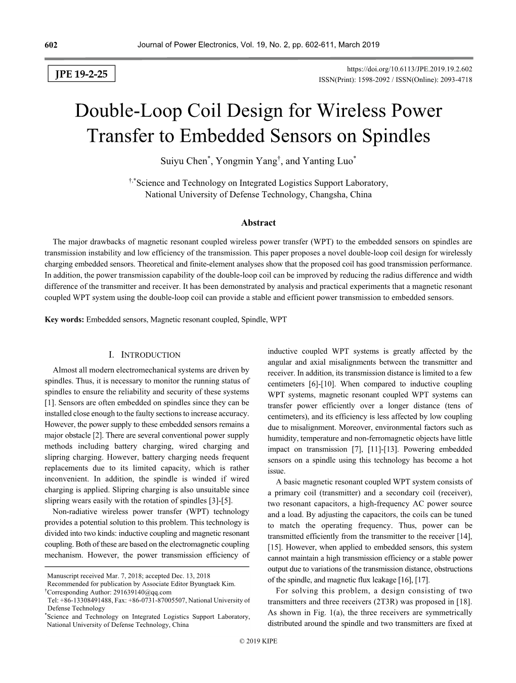 Double-Loop Coil Design for Wireless Power Transfer to Embedded Sensors on Spindles