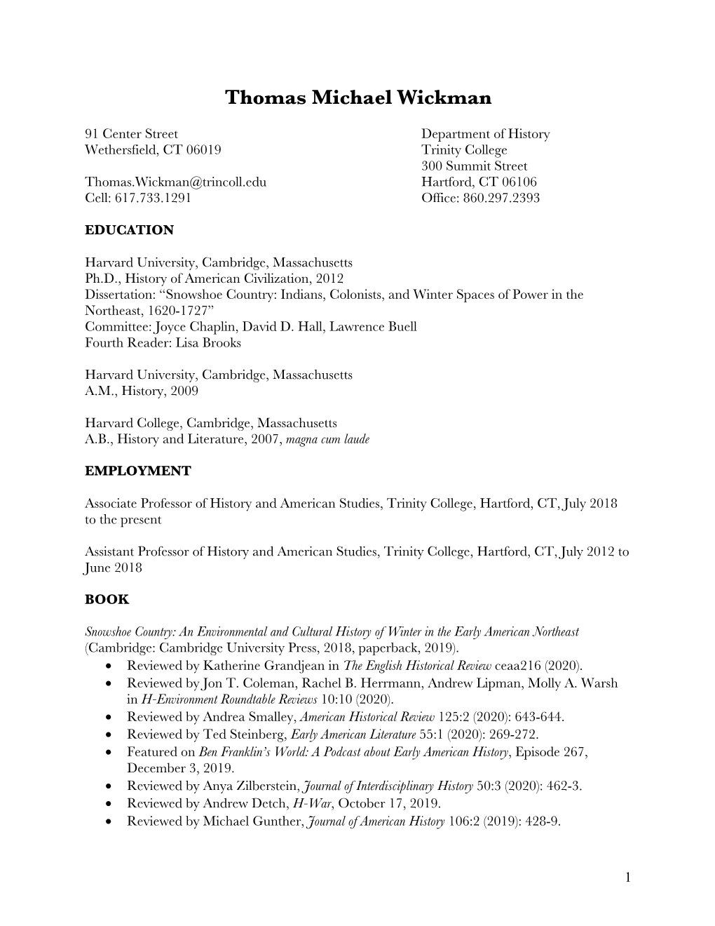 Thomas Wickman CV