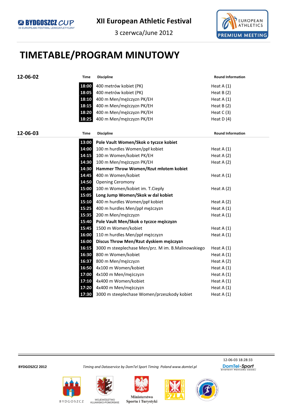 Timetable/Program Minutowy