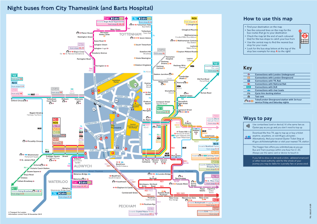 Night Buses from City Thameslink (And Barts Hospital)