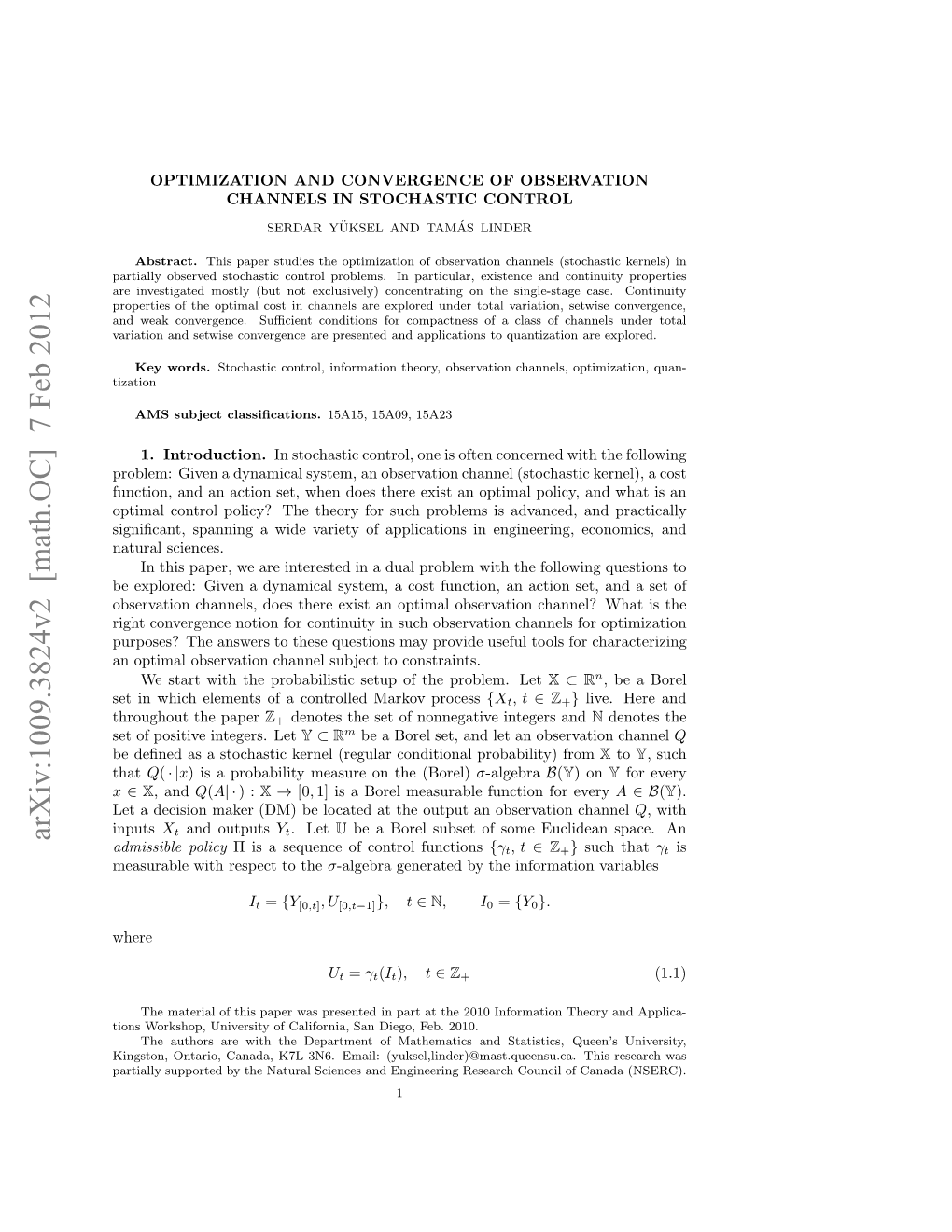 Arxiv:1009.3824V2 [Math.OC] 7 Feb 2012 E Fpstv Nees Let Integers