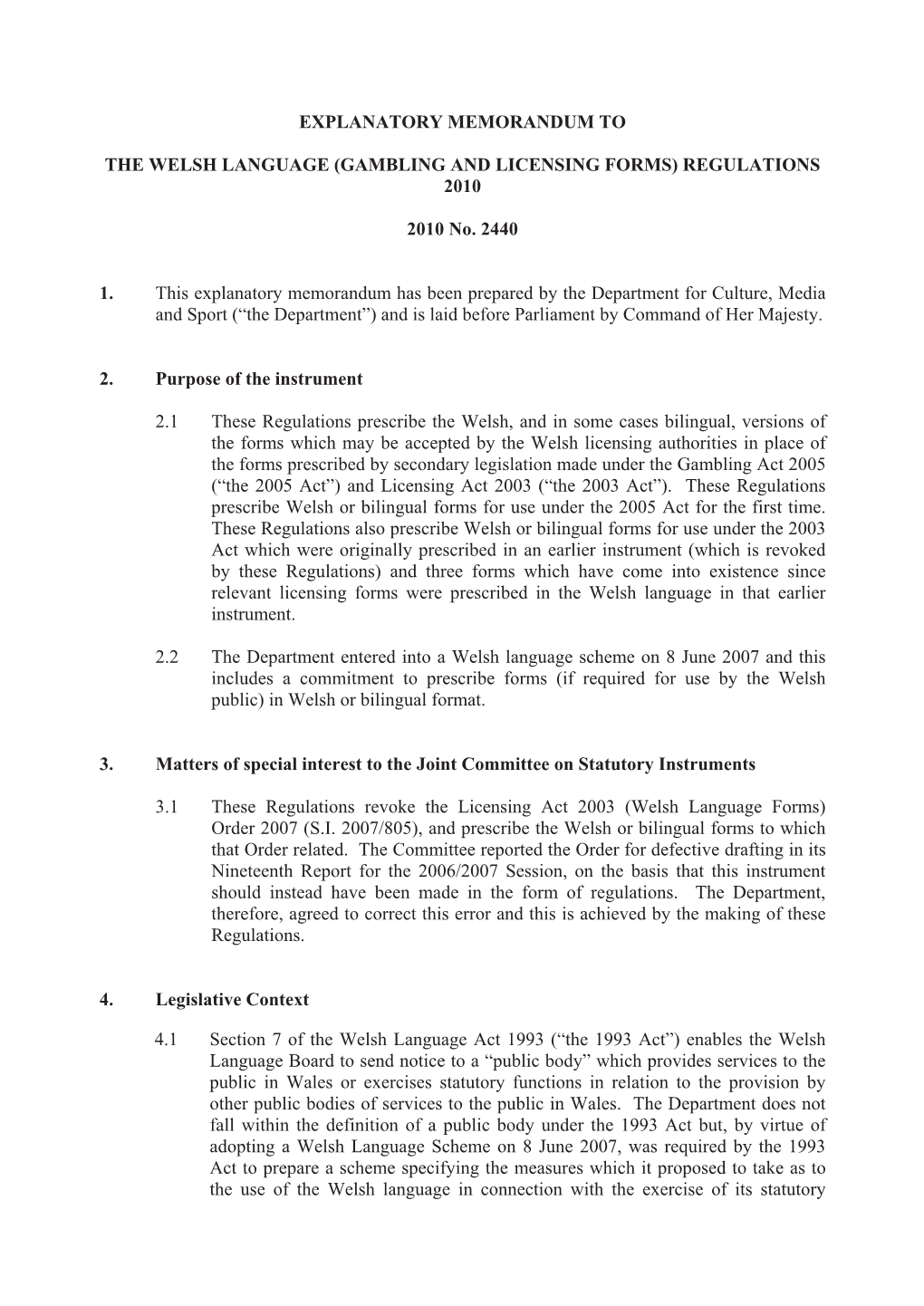 Explanatory Memorandum to The