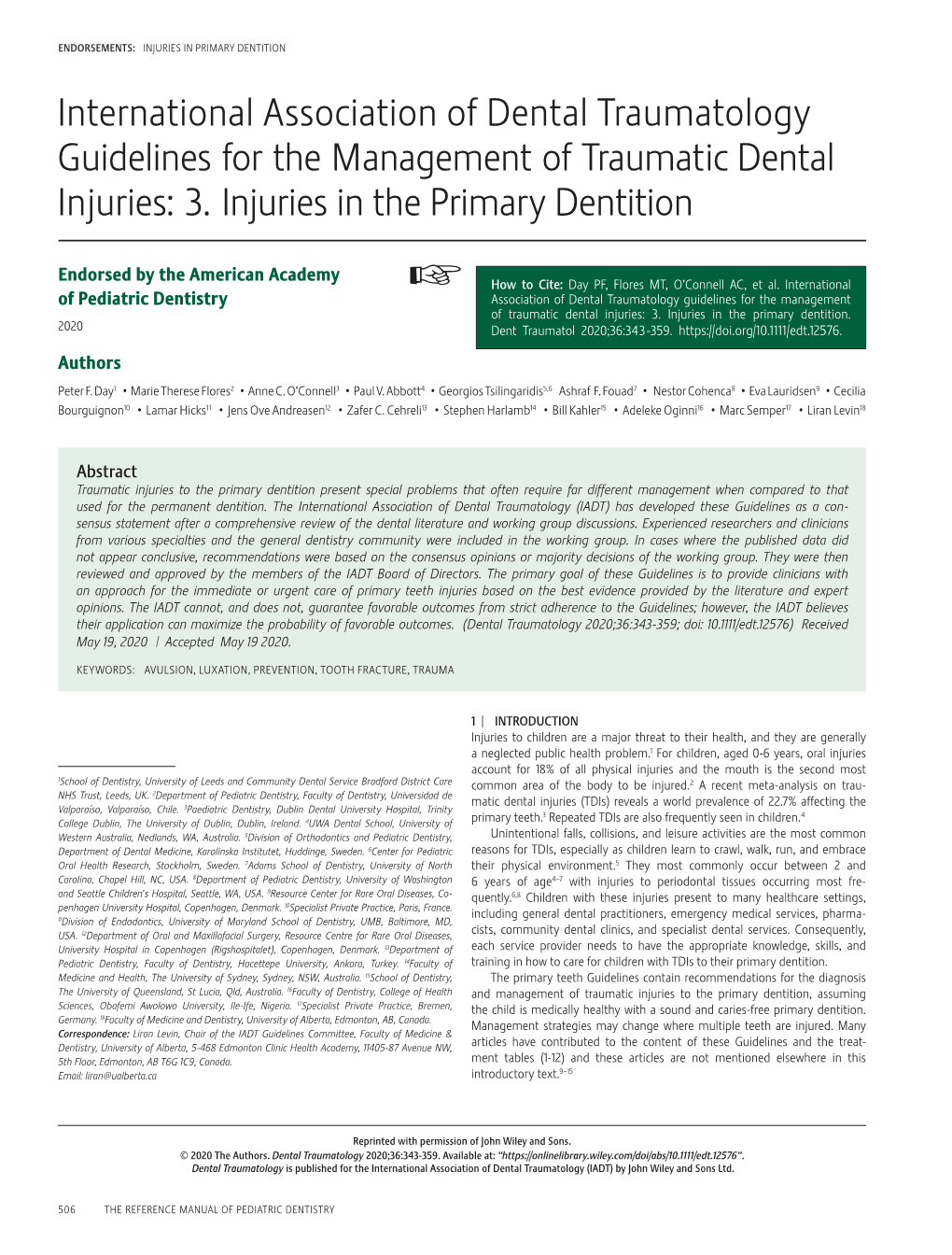 International Association of Dental Traumatology Guidelines for the Management of Traumatic Dental Injuries: 3