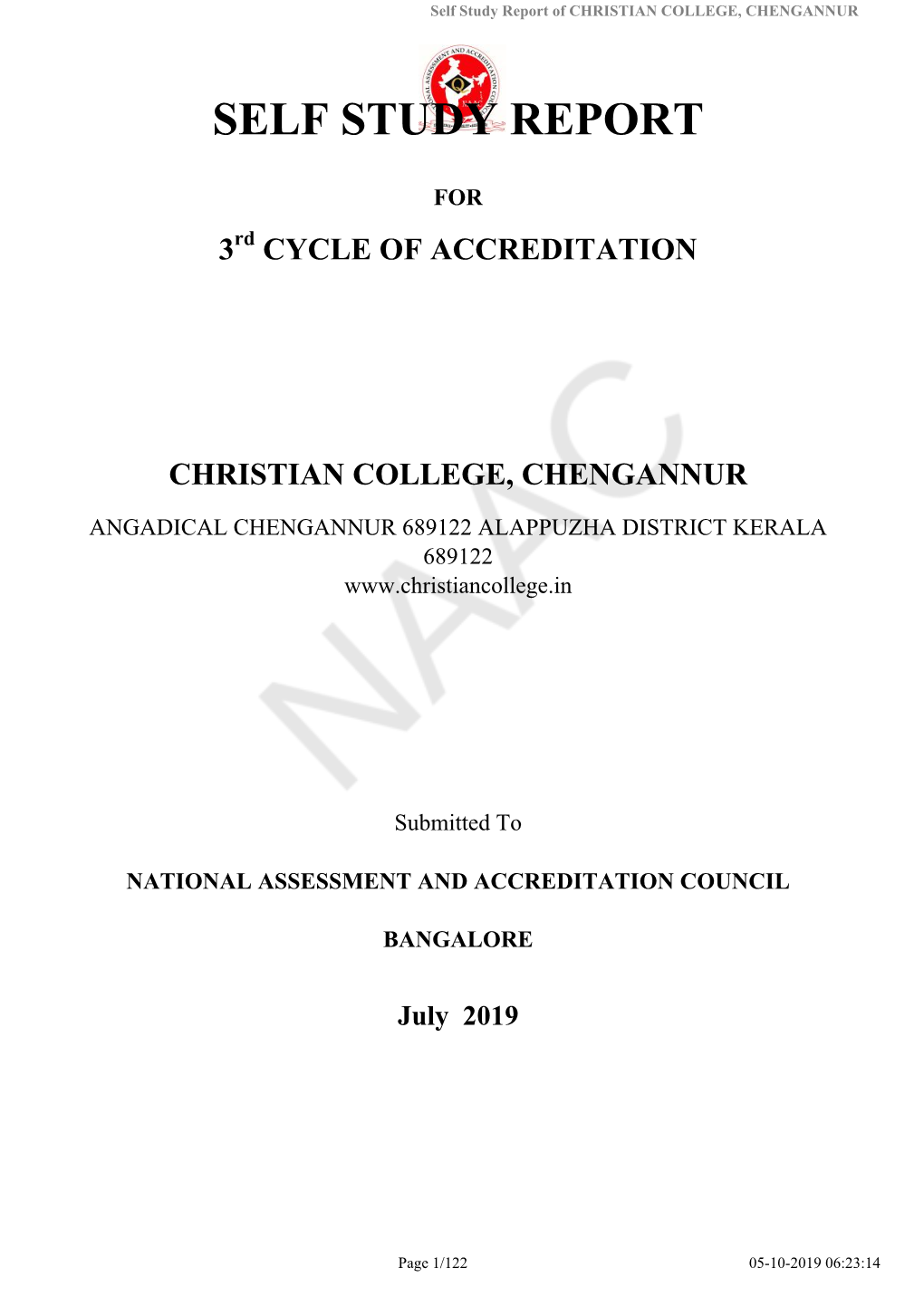 Self Study Report of CHRISTIAN COLLEGE, CHENGANNUR