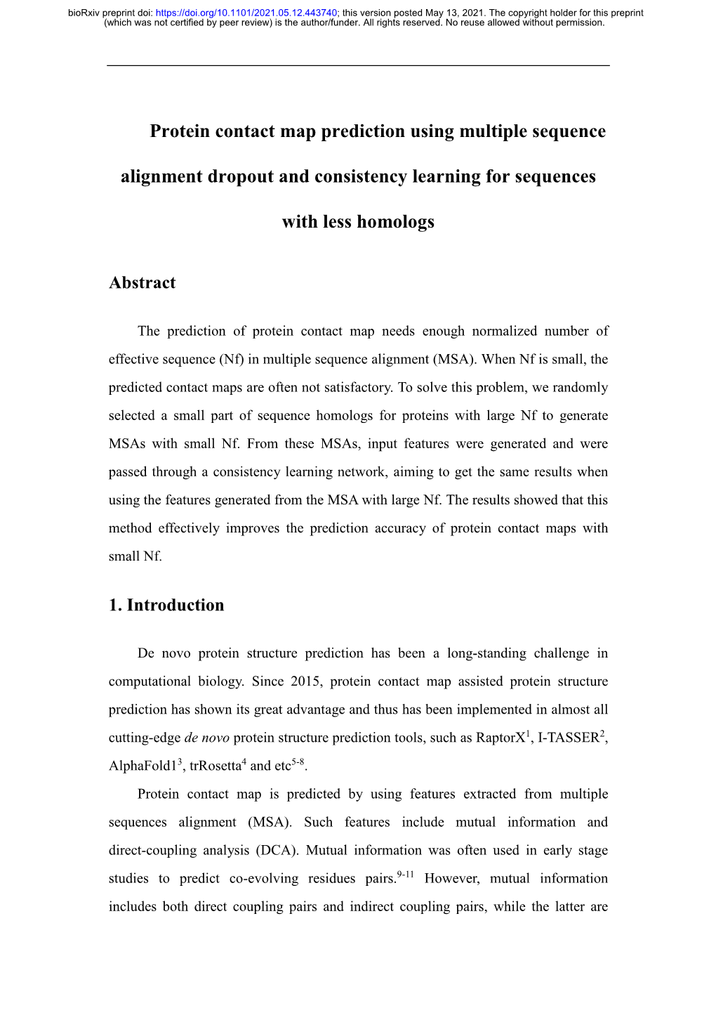 Protein Contact Map Prediction Using Multiple Sequence Alignment