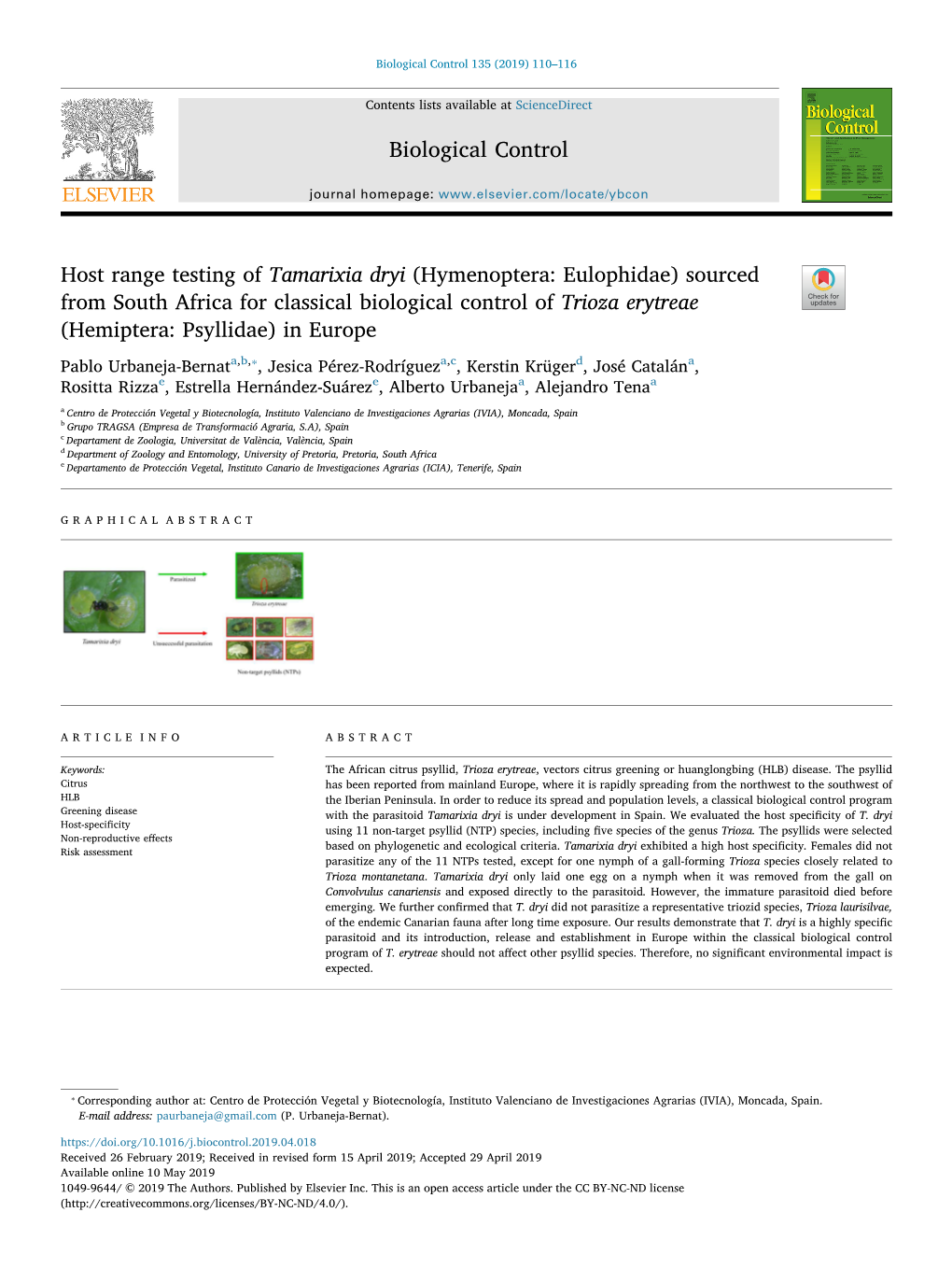 Host Range Testing of Tamarixia Dryi