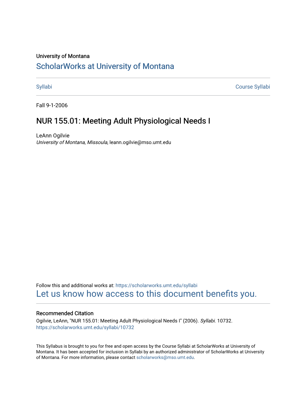 NUR 155.01: Meeting Adult Physiological Needs I