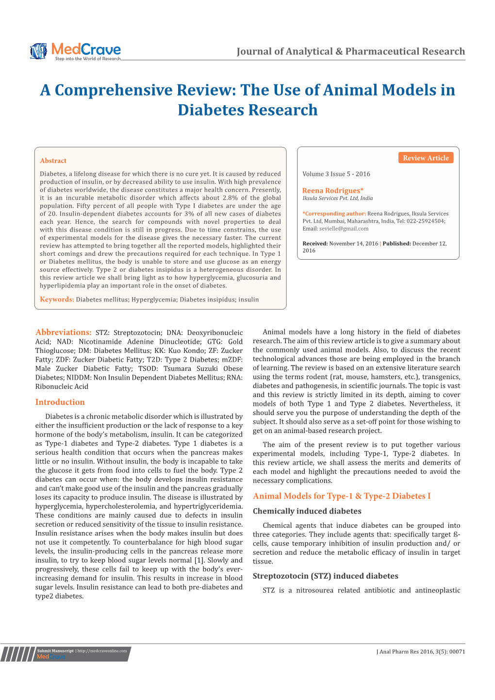 The Use of Animal Models in Diabetes Research