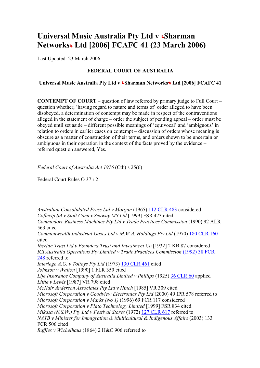 Universal Music Australia Pty Ltd V Sharman Networks Ltd [2006] FCAFC 41 (23 March 2006)