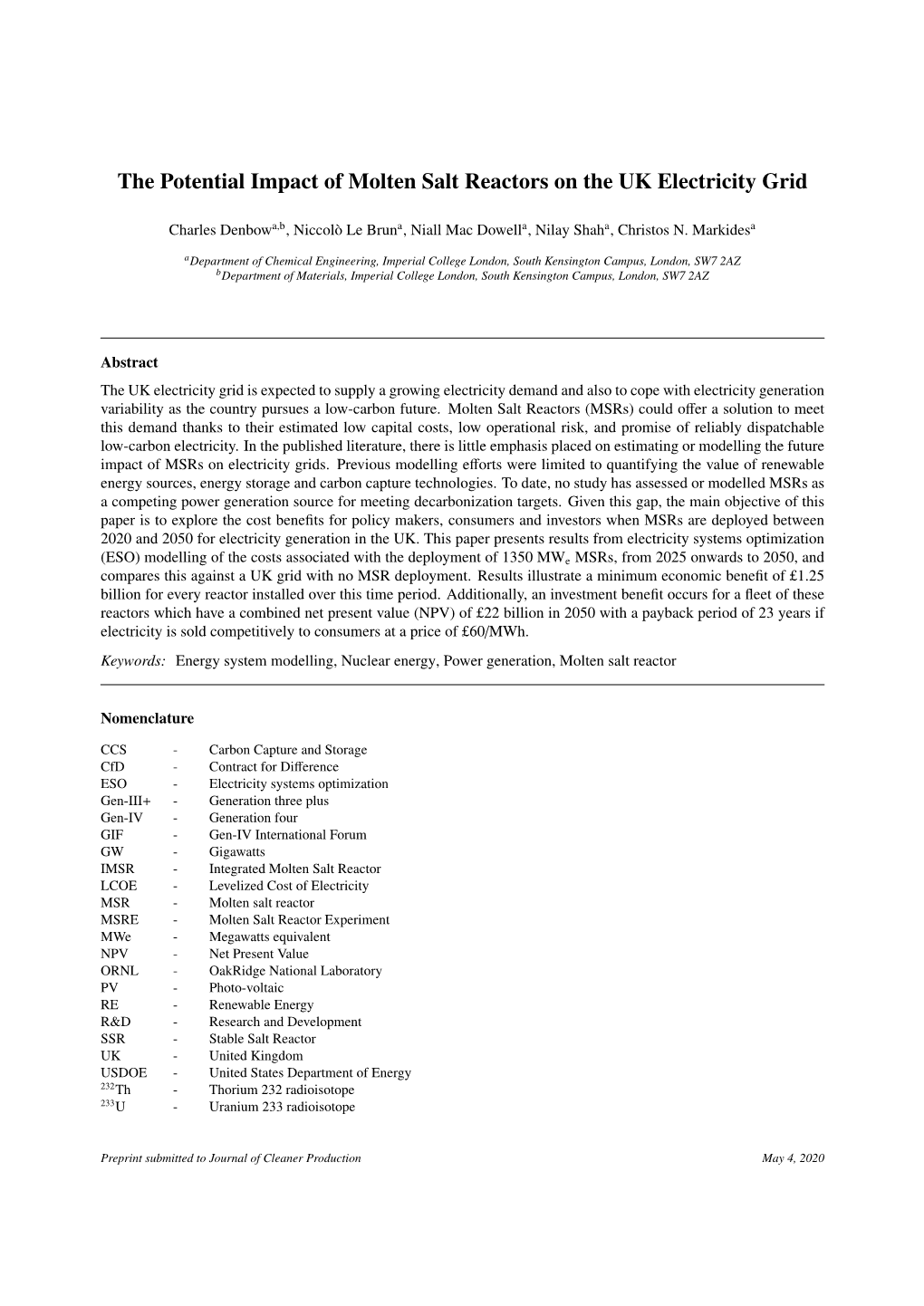 The Potential Impact of Molten Salt Reactors on the UK Electricity Grid