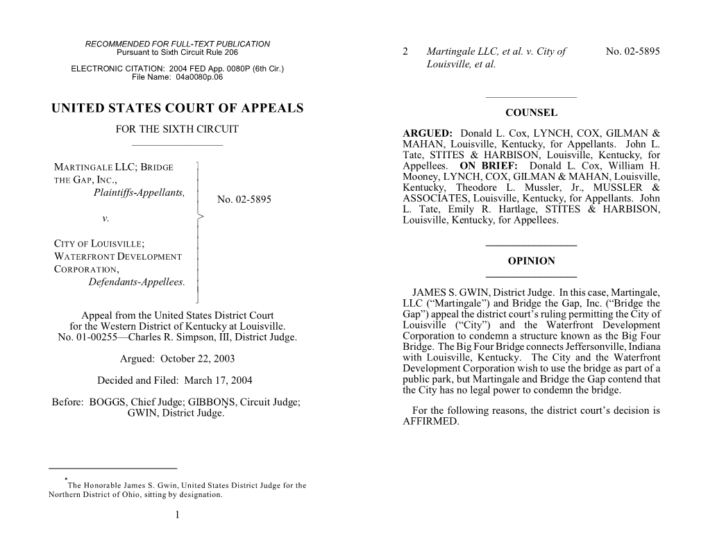 UNITED STATES COURT of APPEALS COUNSEL for the SIXTH CIRCUIT ARGUED: Donald L