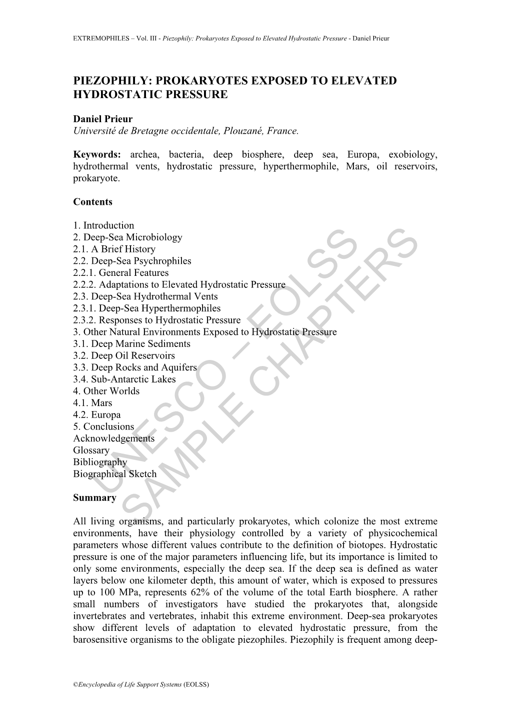 Prokaryotes Exposed to Elevated Hydrostatic Pressure - Daniel Prieur