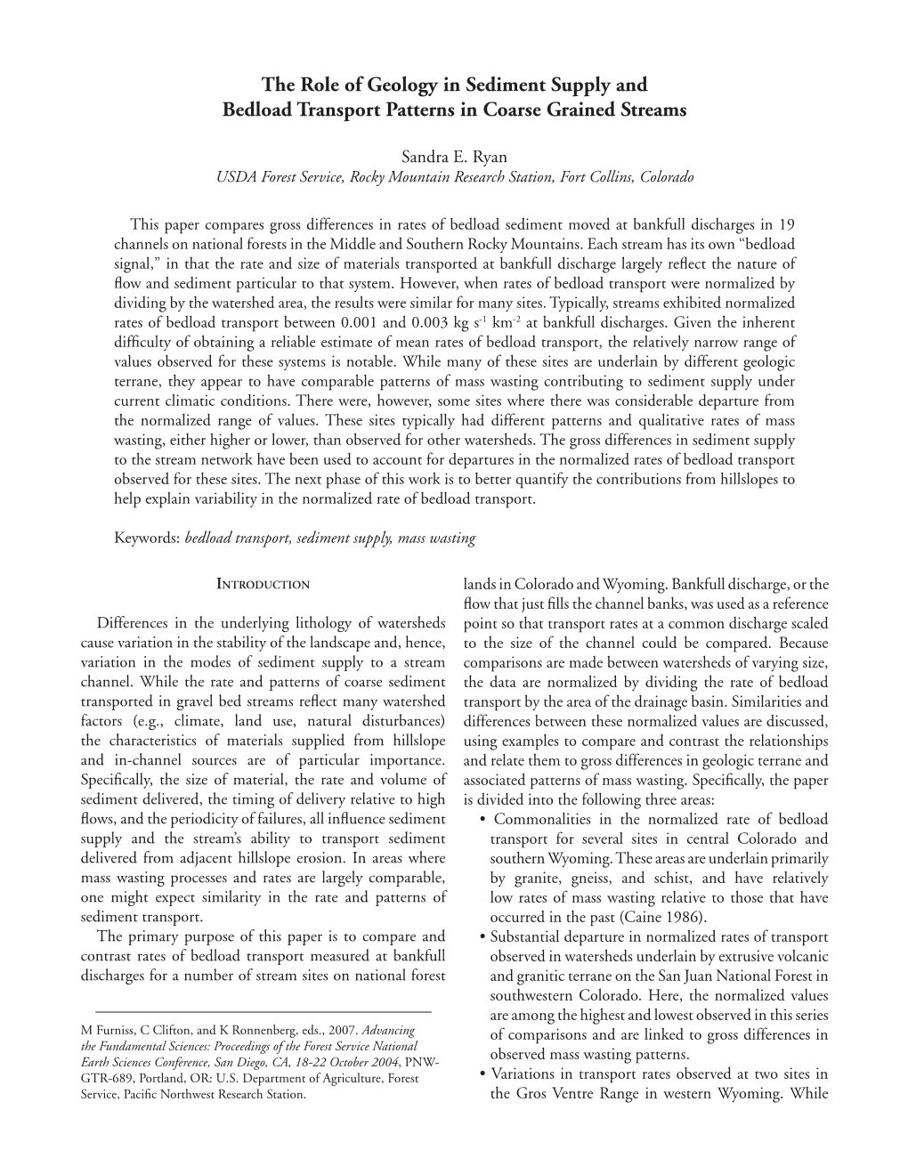 The Role of Geology in Sediment Supply and Bedload Transport Patterns in Coarse Grained Streams