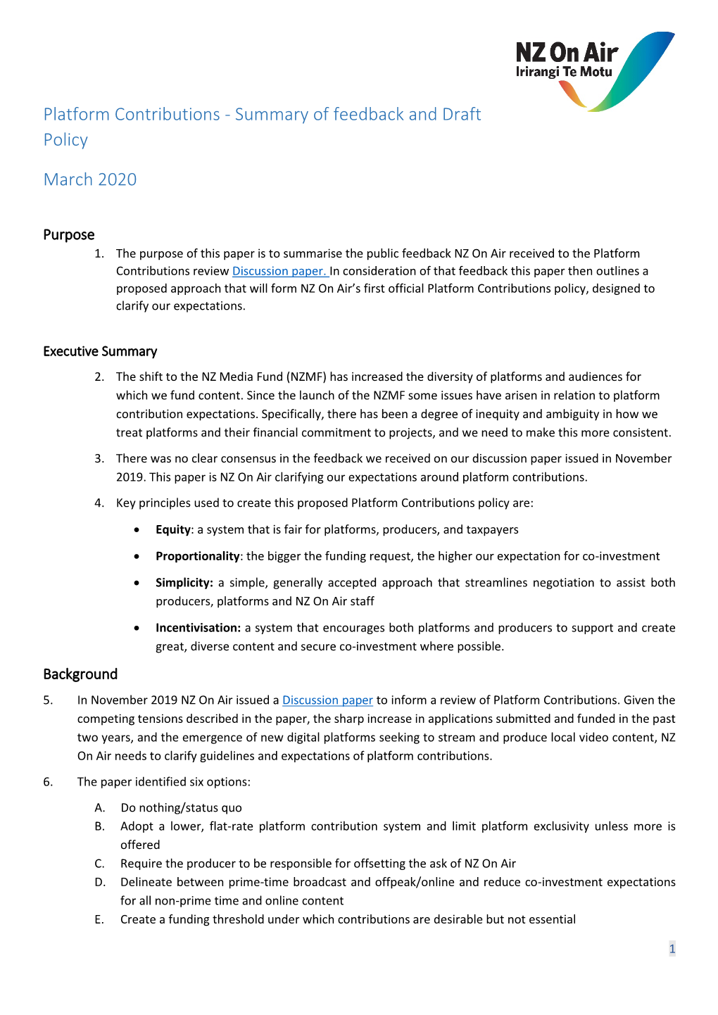 Platform Contributions - Summary of Feedback and Draft Policy