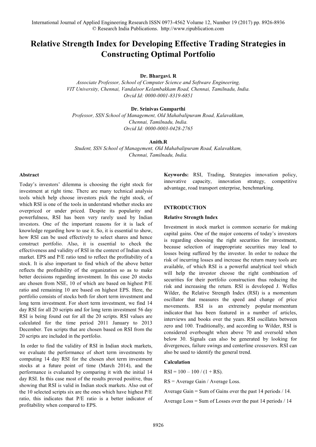 Relative Strength Index for Developing Effective Trading Strategies in Constructing Optimal Portfolio