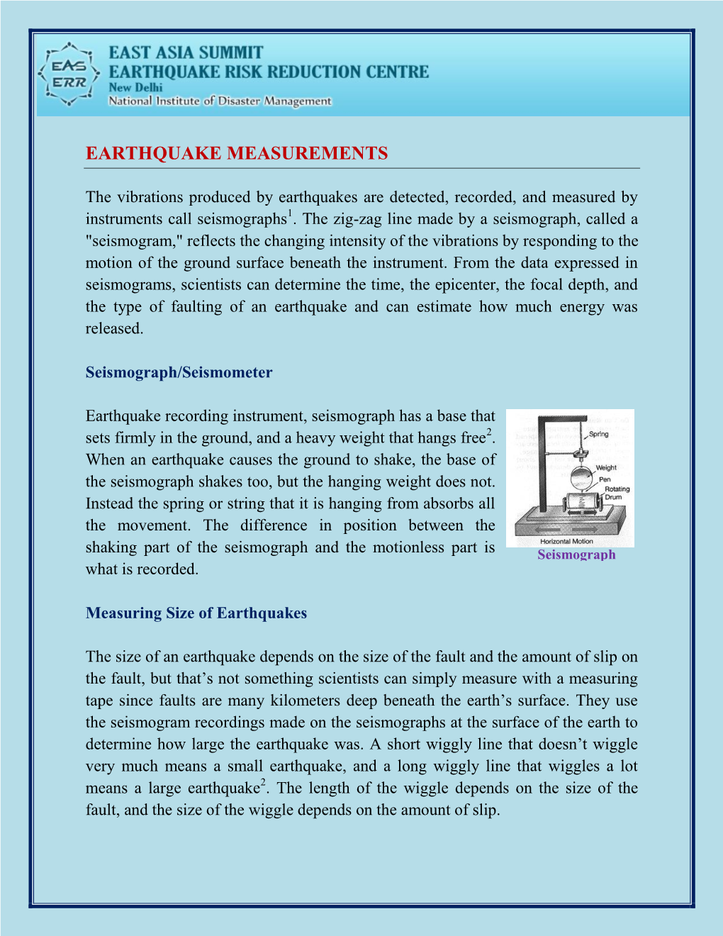 Earthquake Measurements