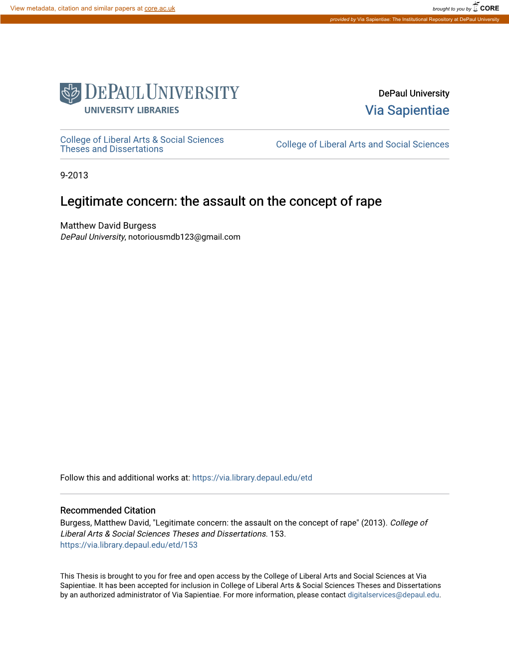 Legitimate Concern: the Assault on the Concept of Rape