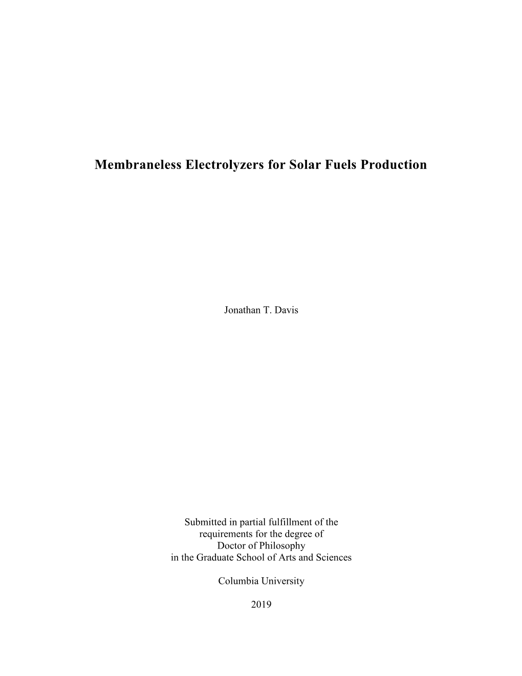 Membraneless Electrolyzers for Solar Fuels Production