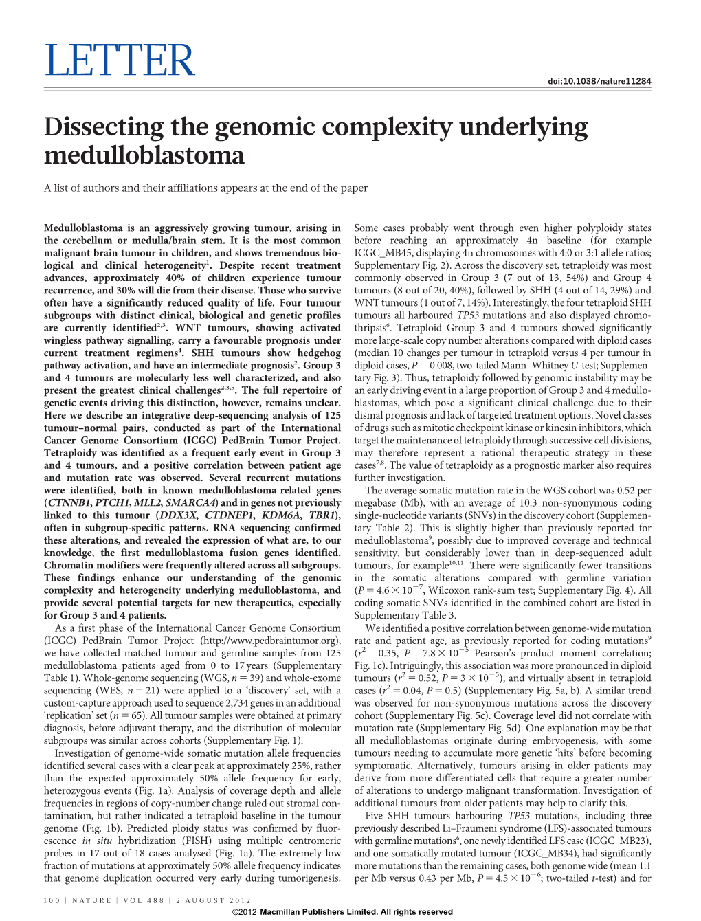 Dissecting the Genomic Complexity Underlying Medulloblastoma