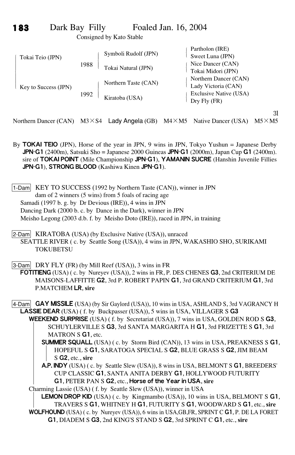 183 Dark Bay Filly Foaled Jan. 16, 2004 Consigned by Kato Stable Partholon (IRE)