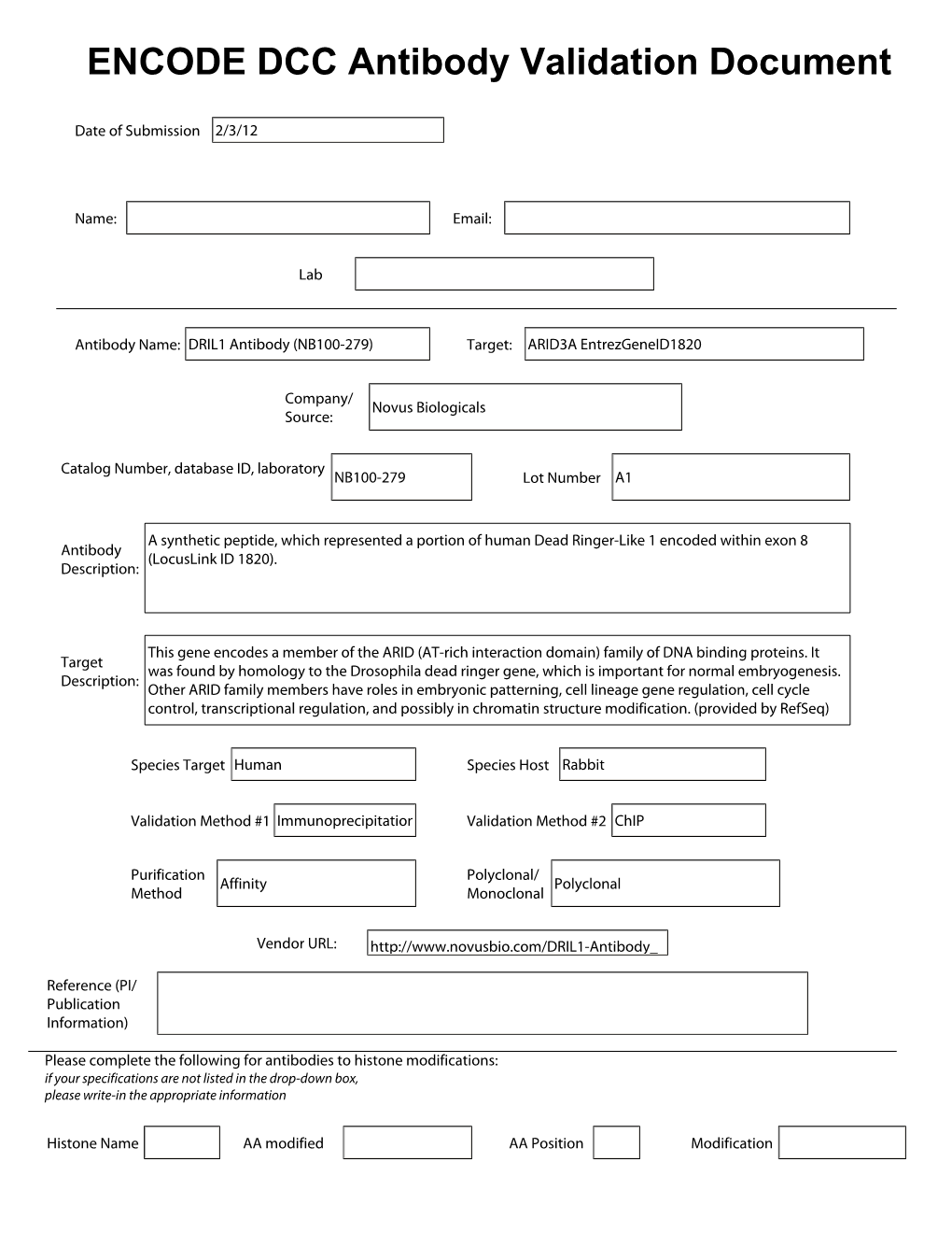 ENCODE DCC Antibody Validation Document