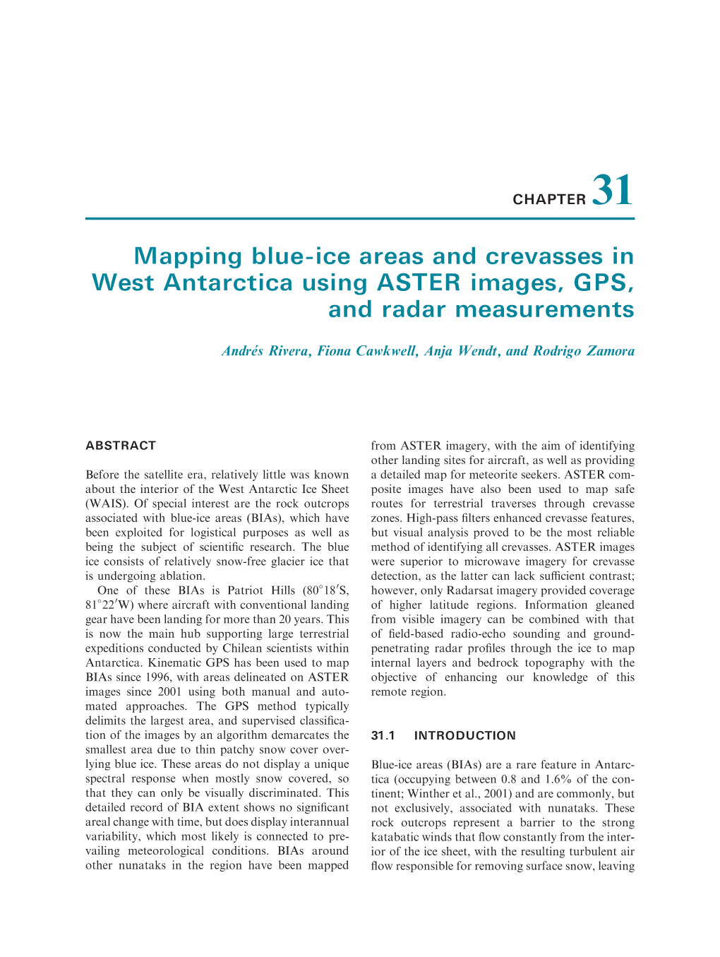 Mapping Blue-Ice Areas and Crevasses in West Antarctica Using ASTER Images, GPS, and Radar Measurements