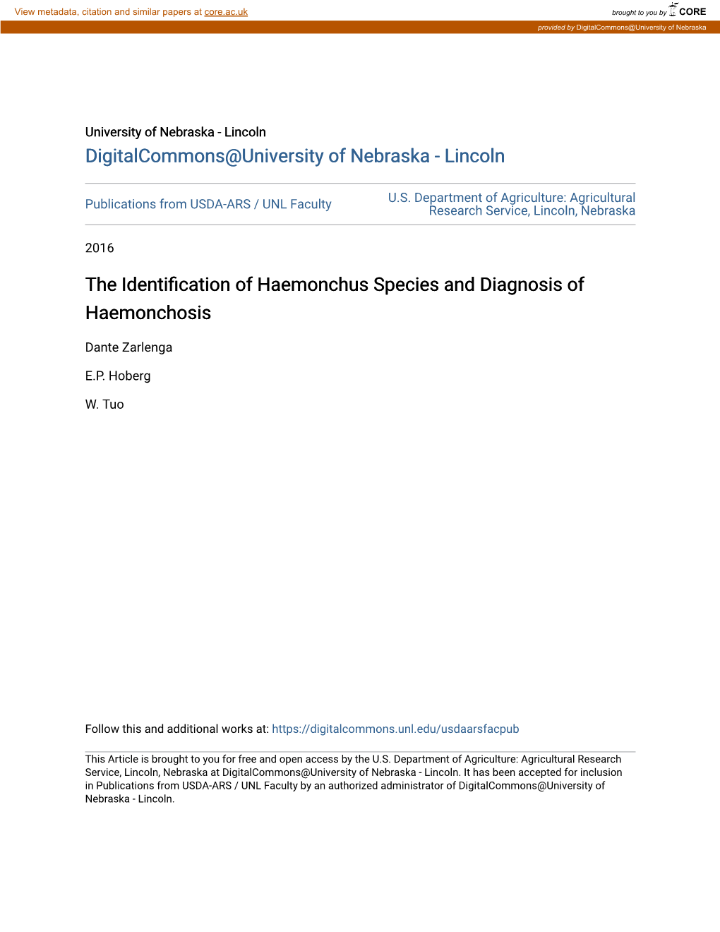 The Identification of Haemonchus Species and Diagnosis of Haemonchosis