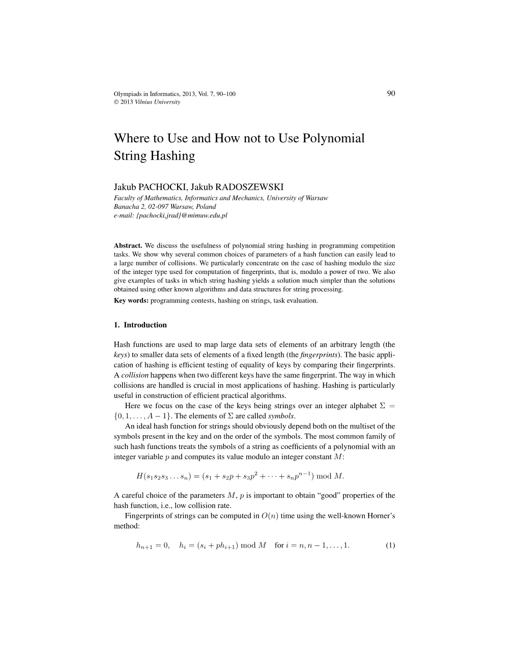 Horner's Method: a Fast Method of Evaluating a Polynomial String Hash