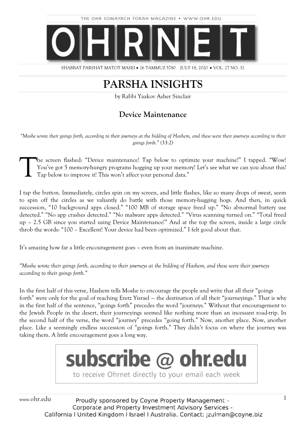 PARSHA INSIGHTS by Rabbi Yaakov Asher Sinclair