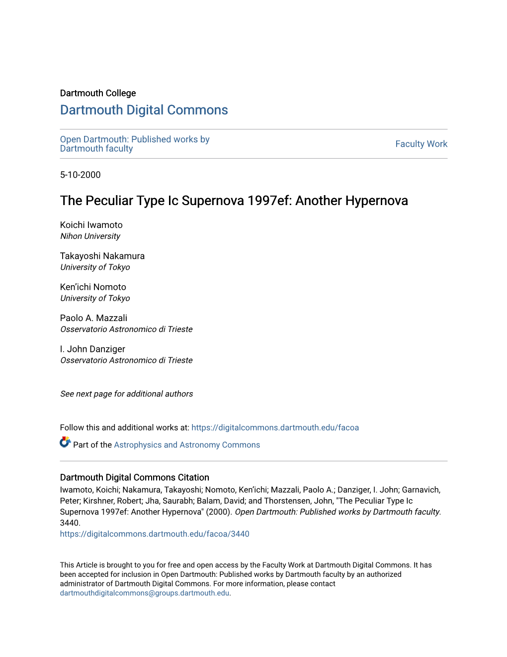 The Peculiar Type Ic Supernova 1997Ef: Another Hypernova